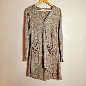 Propaganda Gray V-Neck Long Sleeve Dress Size S Soft Buttons Pockets